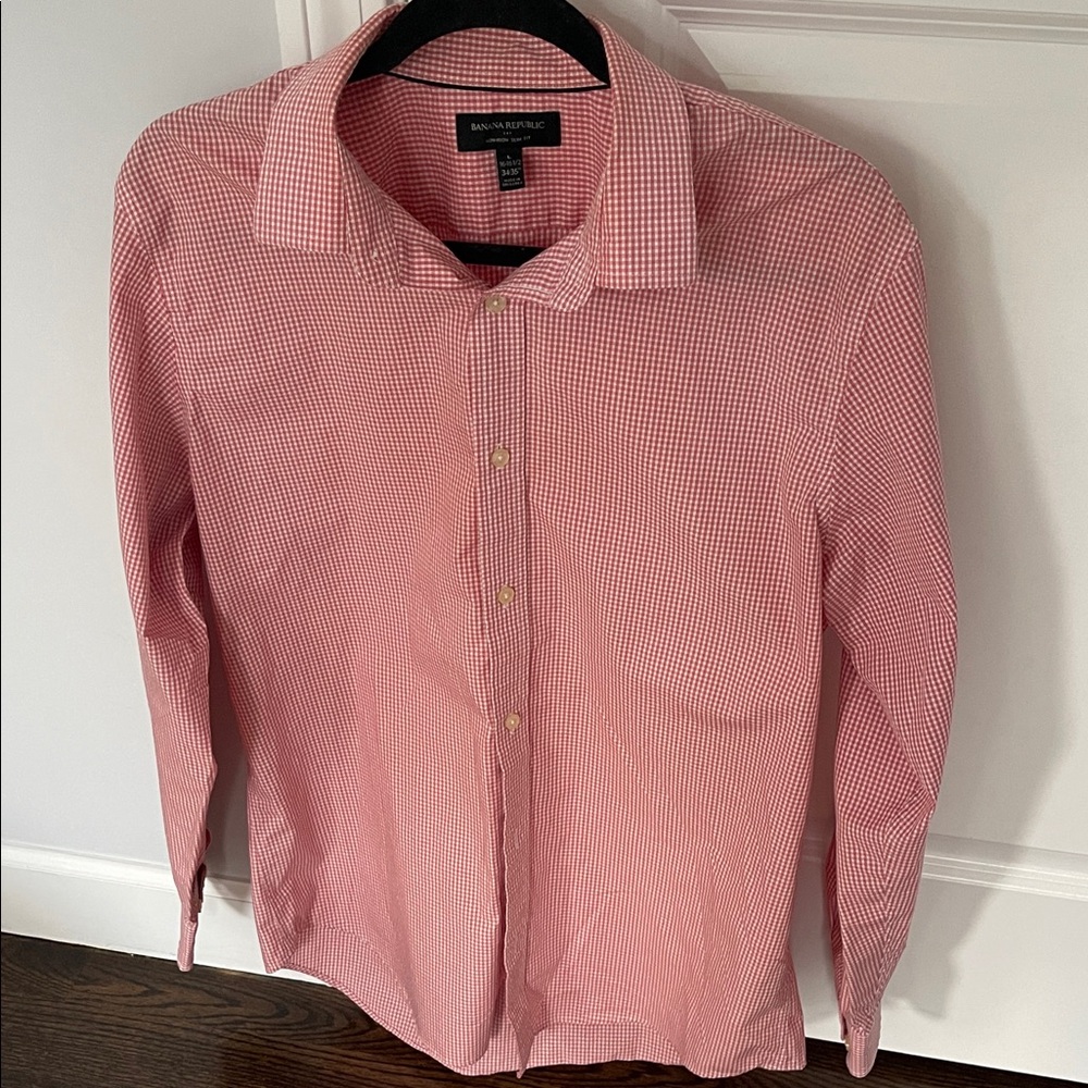 Banana Republic Men's Pink Gingham Dress Shirt
